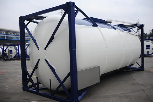 New ISO tank container in a blue frame